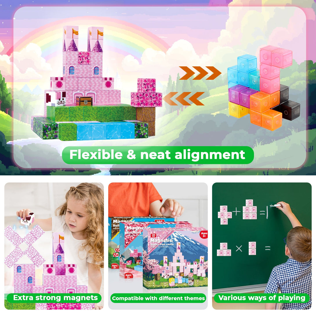 Magnetopia™【Sakura Pink】Magnetic Building Blocks | 100 PCS | 0.8